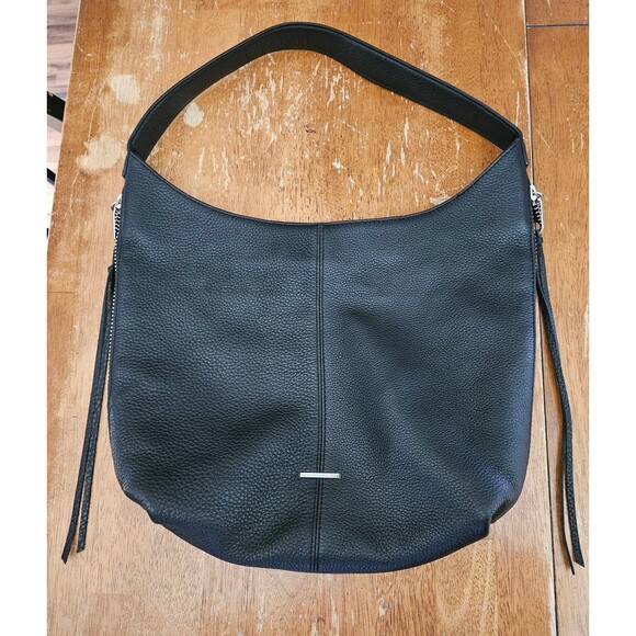 Rebecca Minkoff Pebbled Leather Black Shoulder Saddle Bag Zipper Tassel Accents - Picture 1 of 6